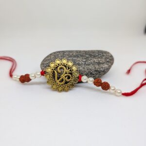 Om Rakhi With Rudraksh and Pearls